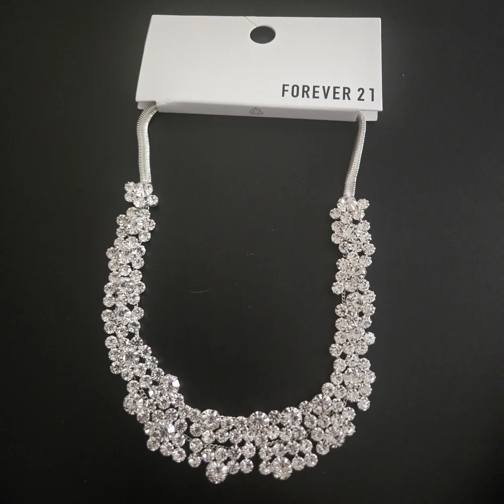 Silver Faux Crystal Statement Necklace | Formal Bridal Jewelry, Classic